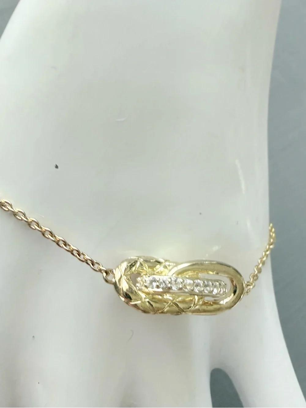 Judith Ripka 14k Gold Clad 925 Sterling  Knot Link Bracelet Crystal Accent NEW
